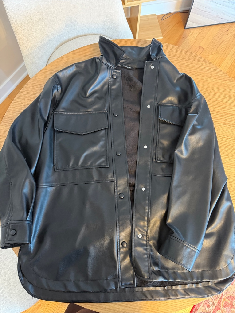 ZARA Black Faux Leather Shacket